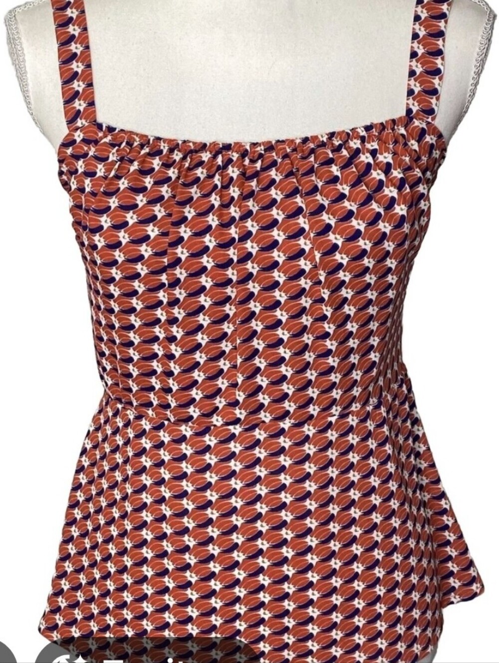 Women's CABI Size 8 Tank Top Blouse Polyester Pattern Blue Red Strappy Cami Top